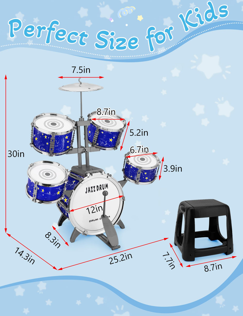 CHADRIGIVS drum set two small drums close-up, compact design for playrooms.