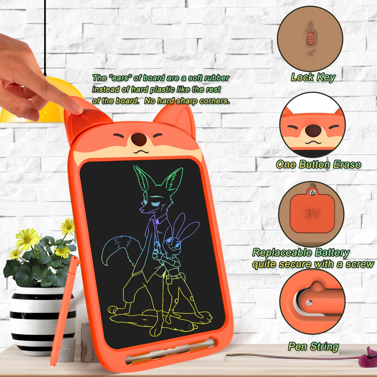 CHAFEGY Fox Doodle Tablet open view reveals included stylus for precise drawing.