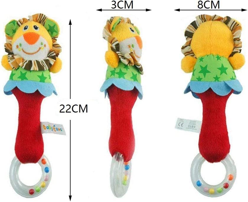 CHAFIN Squeaker-covered rattle with beads enhances multi-sensory discovery.