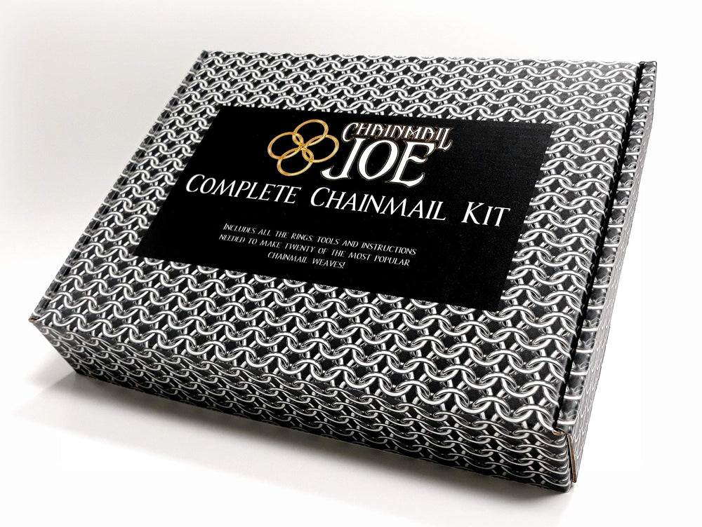 Chainmail Joe complete kit with bright rings ready for jewelry making.