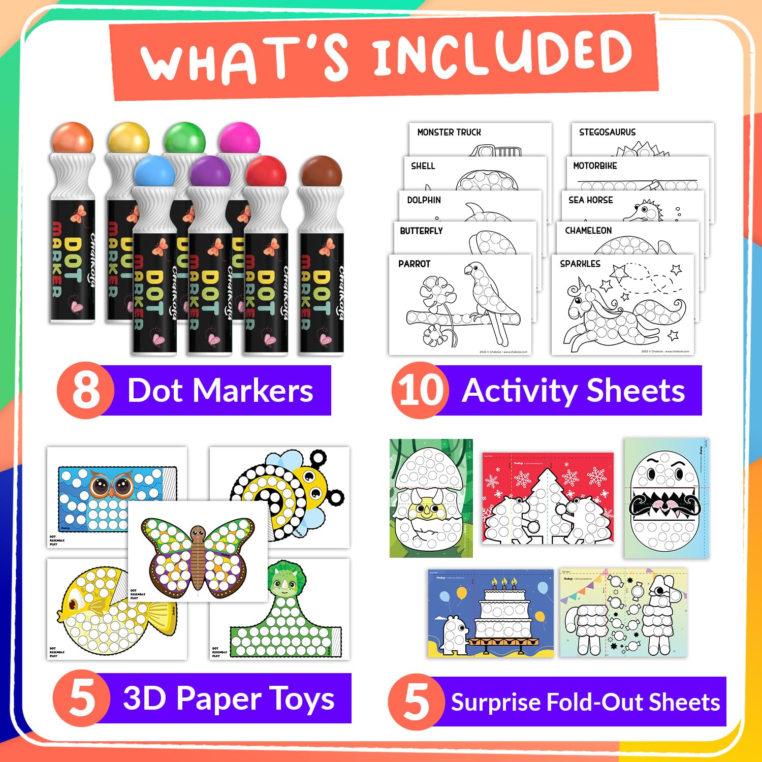 Chalkola coloring activity book kit for kids learning colors