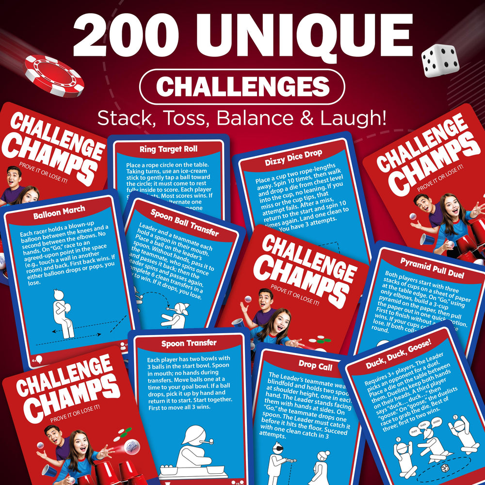 Challenge types like speed, tricks, balance, and team play are included.