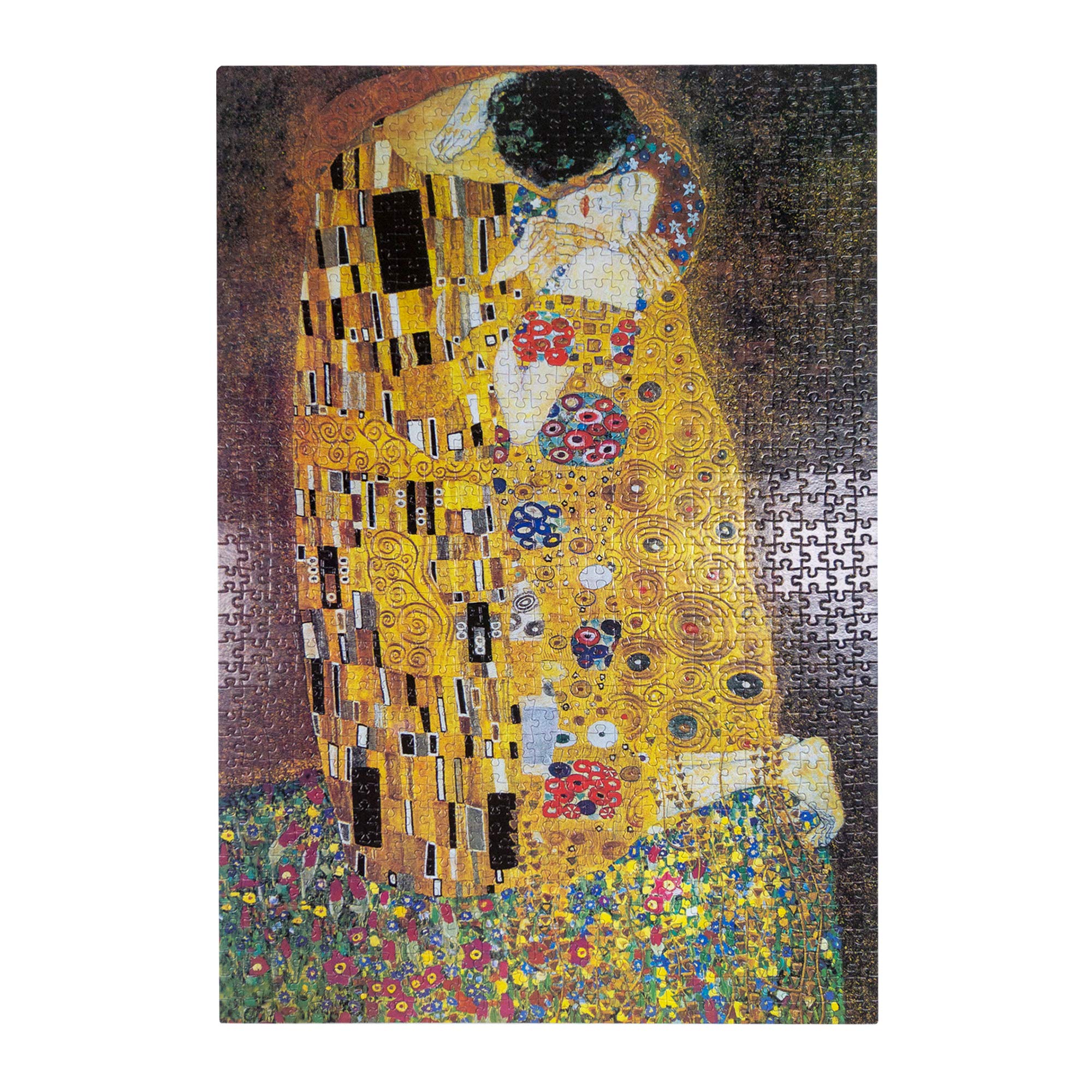 CHAMBERART The Kiss puzzle finished size is 21 by 15 inches.