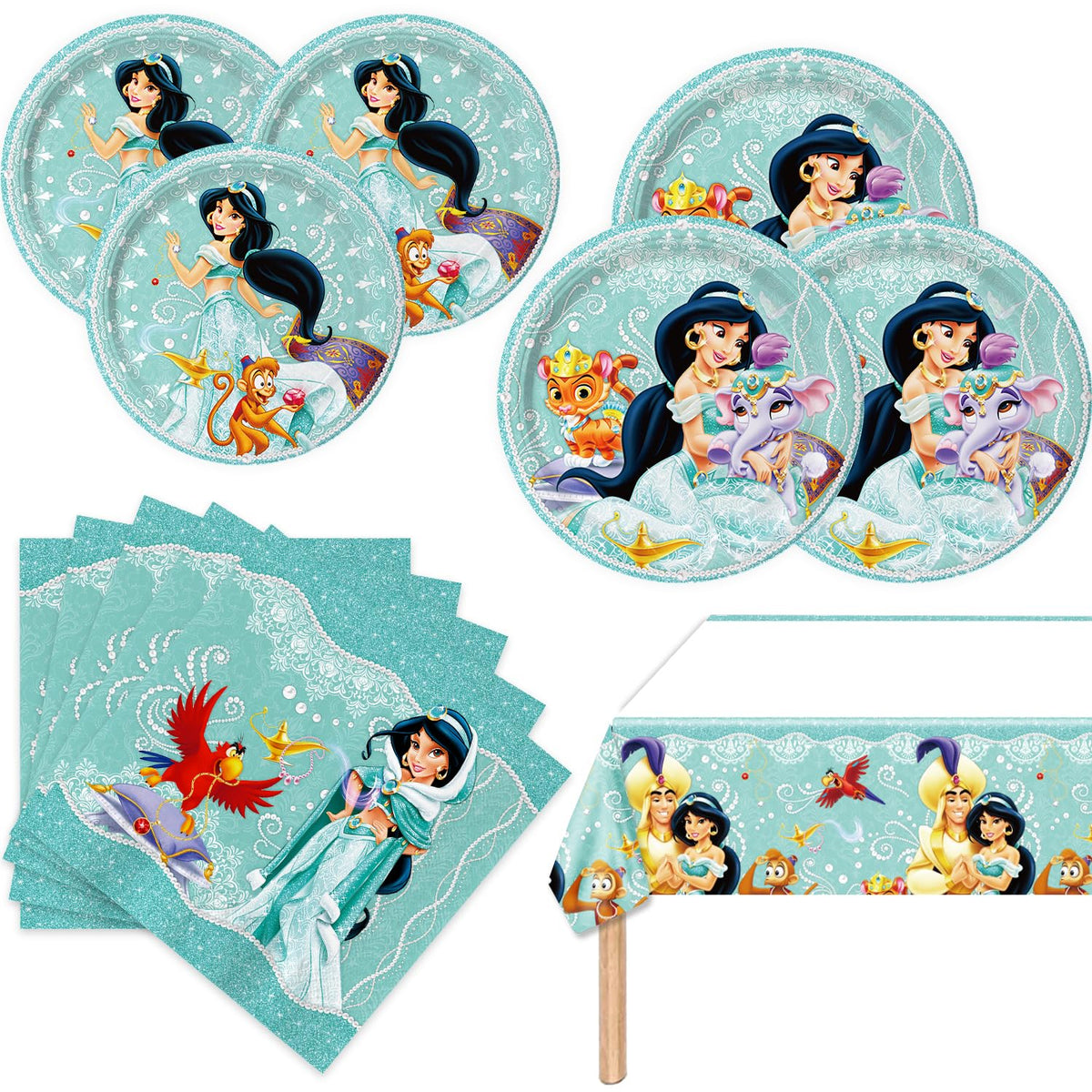 CHAMPBULL 41Packs Princess Jasmine 7-inch plates for sturdy kid meals