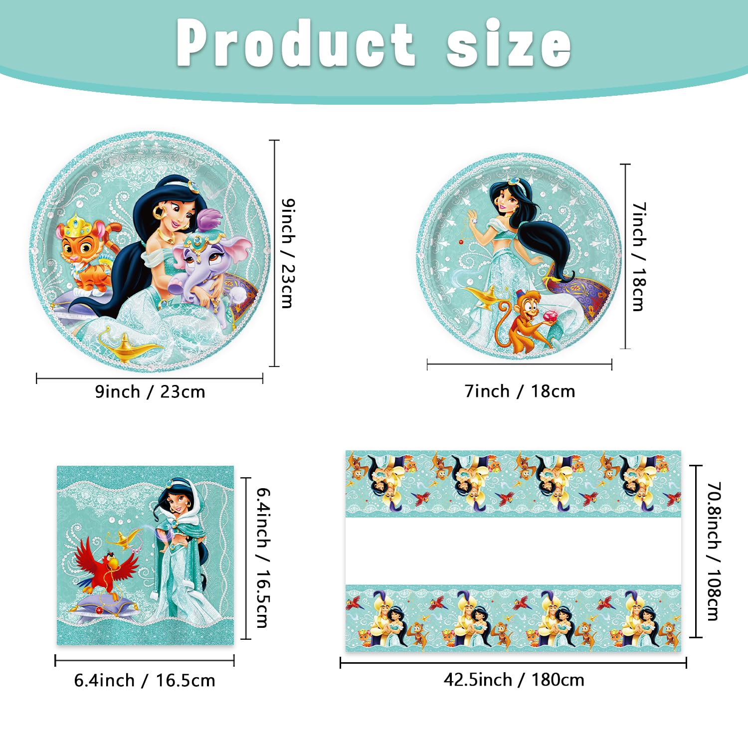 CHAMPBULL 41Packs Princess Jasmine 9-inch plates for easy serving