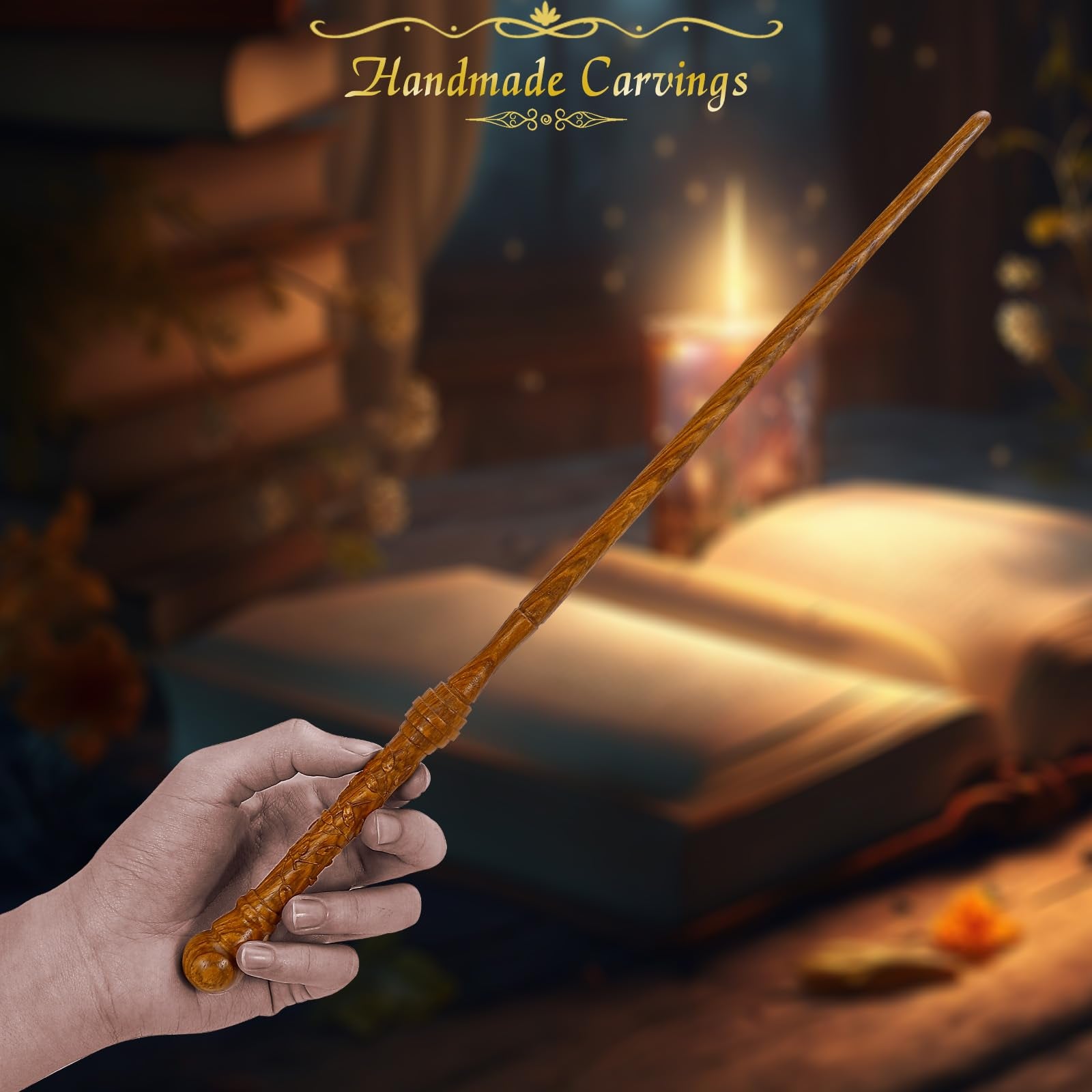 ChampWe wooden wand foliage hand-carved details ideal for display