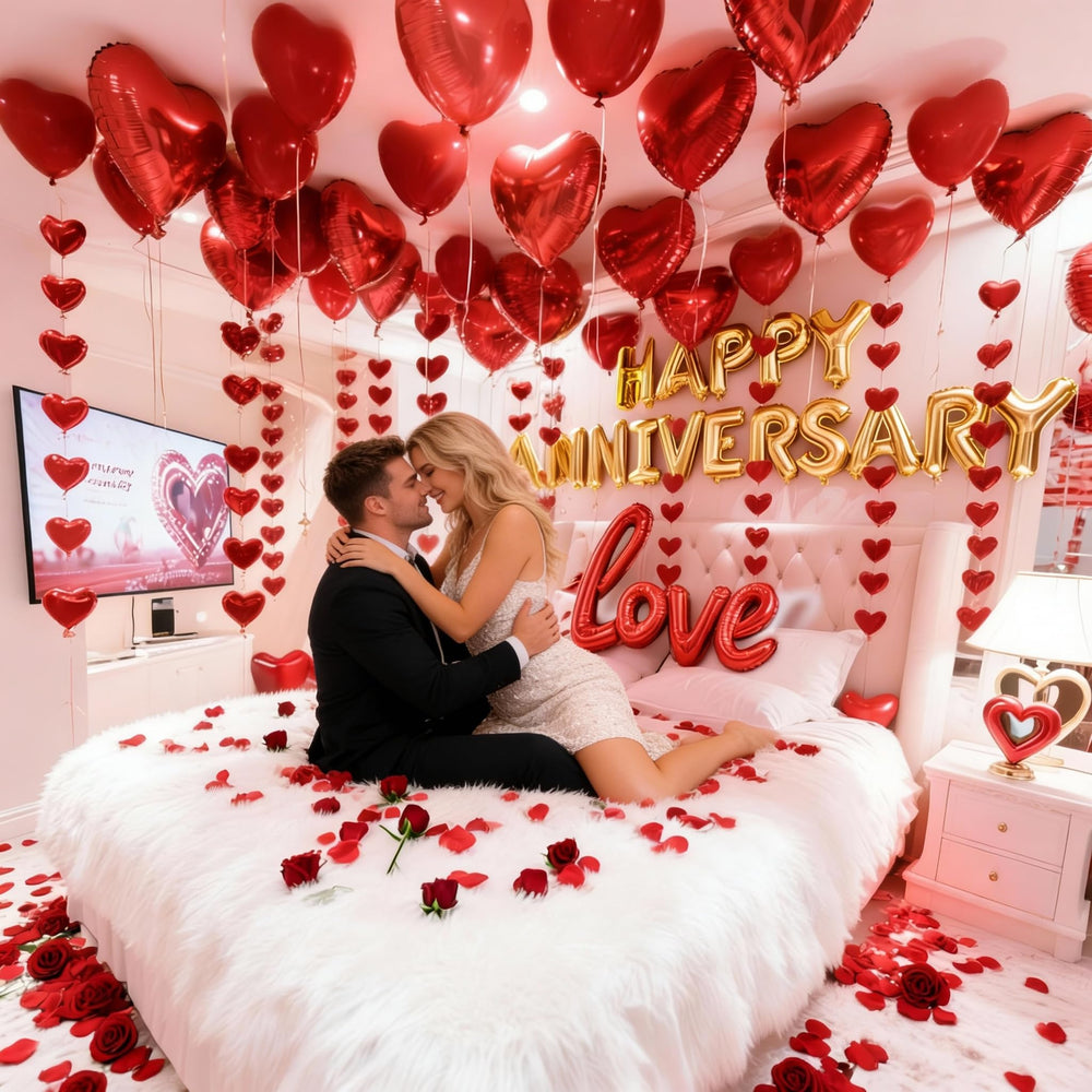 Chamrrille love script balloon as a bold romantic focal point