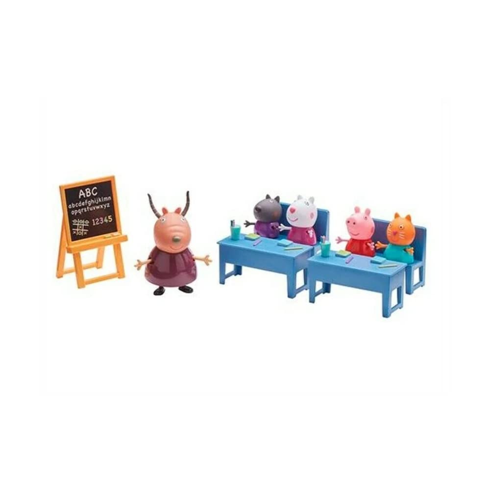 Character Options Peppa Pig classroom playset with desks, chairs, and chalkboard for imaginative learning.