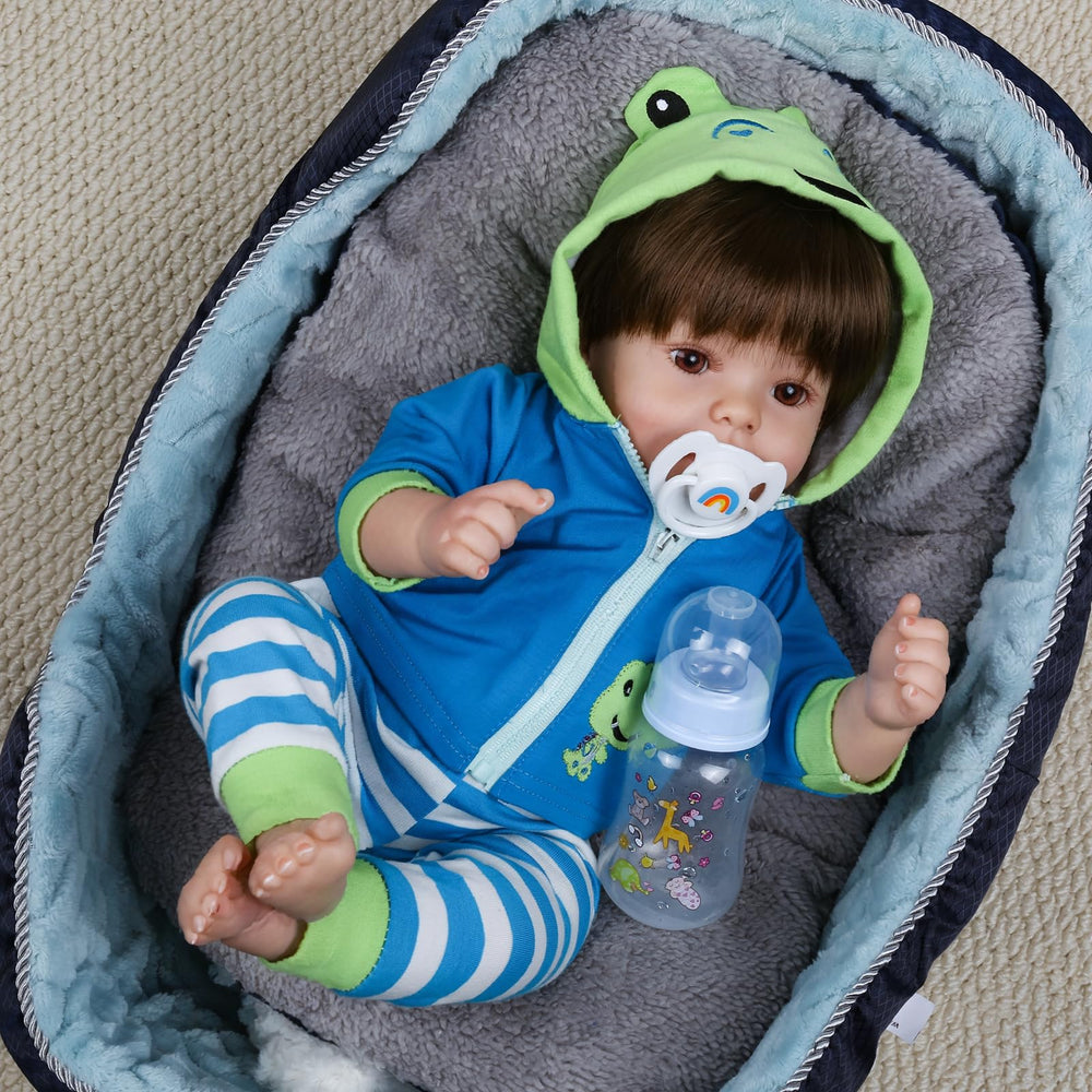 CHAREX blue dinosaur hooded jacket outfit on the doll for playful adventures