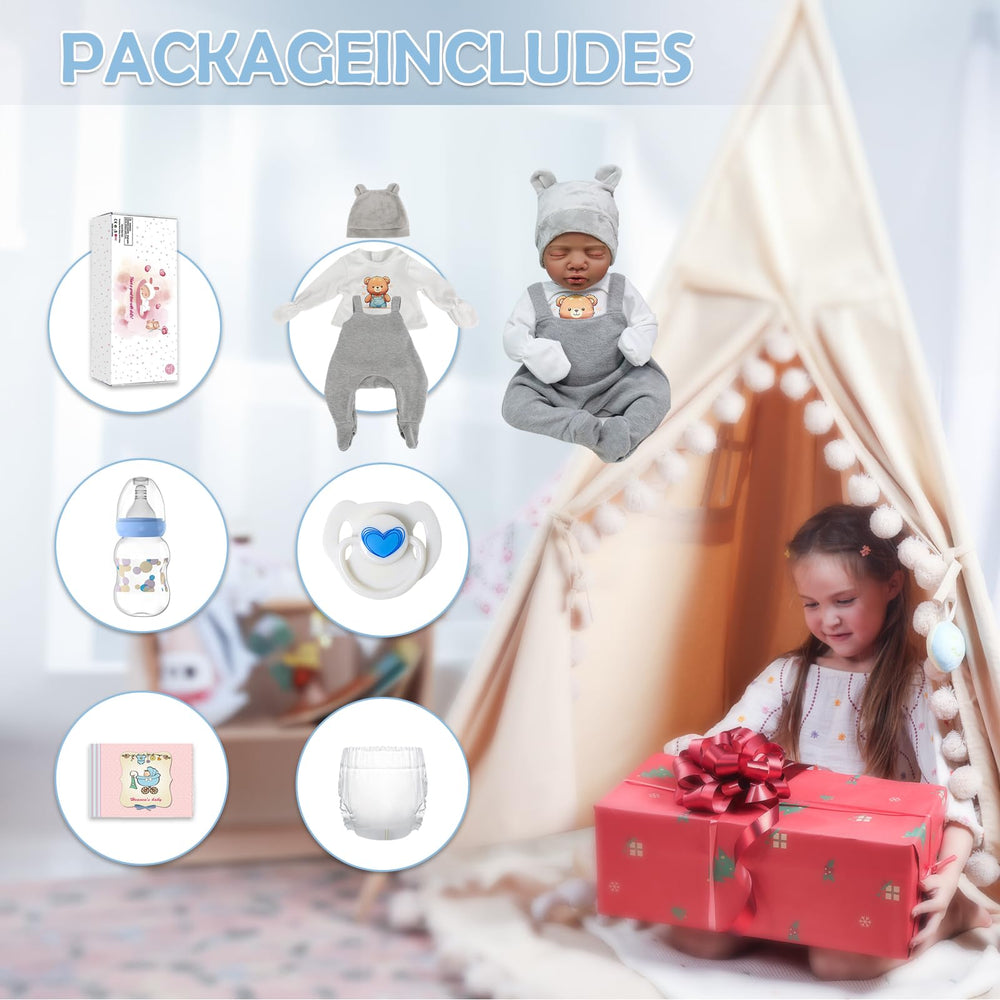 CHAREX gray romper on doll showcases cozy styling and play readiness.