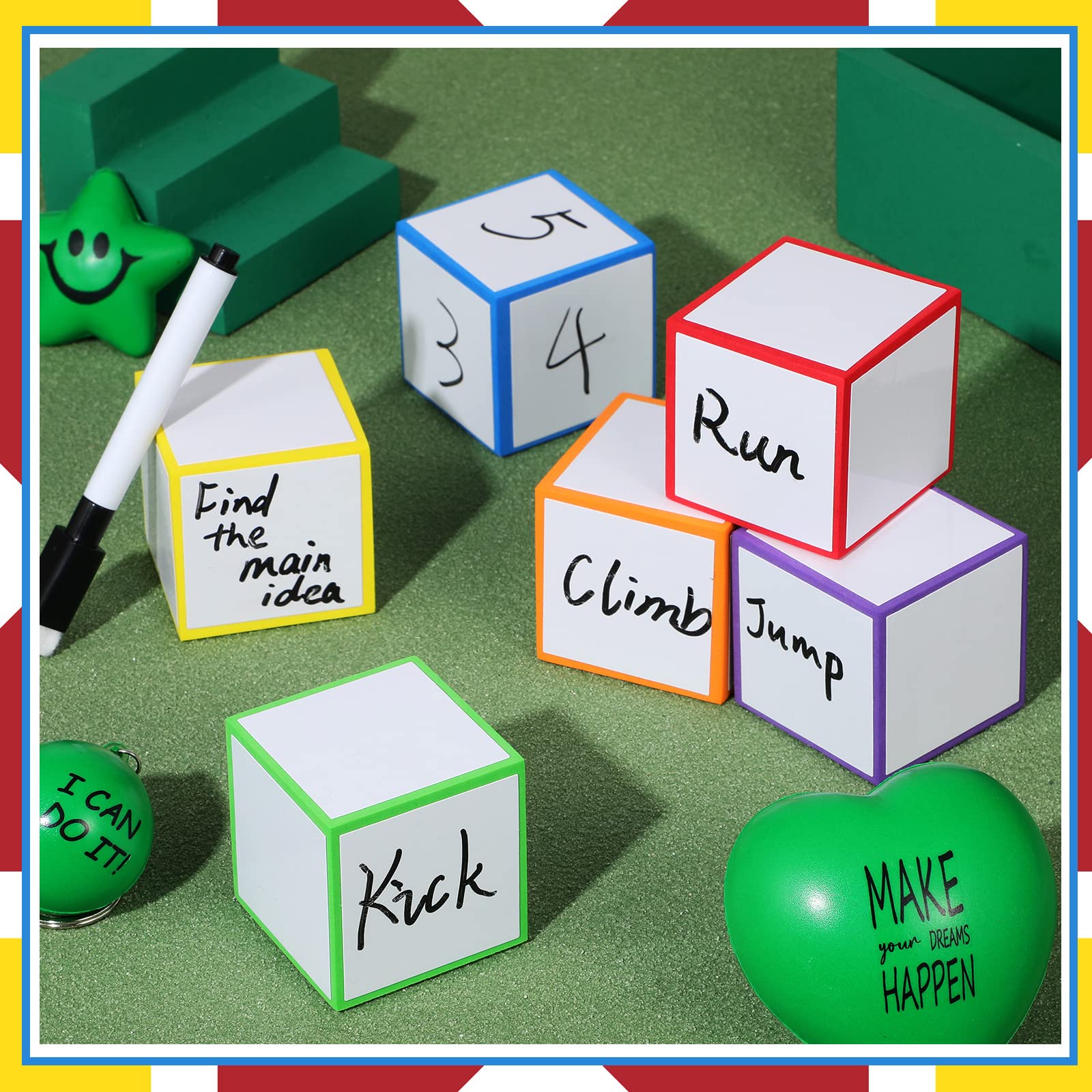 Charniol dry erase dice in orange block for creative number games