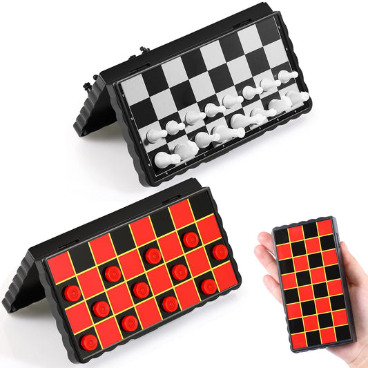 Charniol magnetic travel chess set folded board for compact trip storage