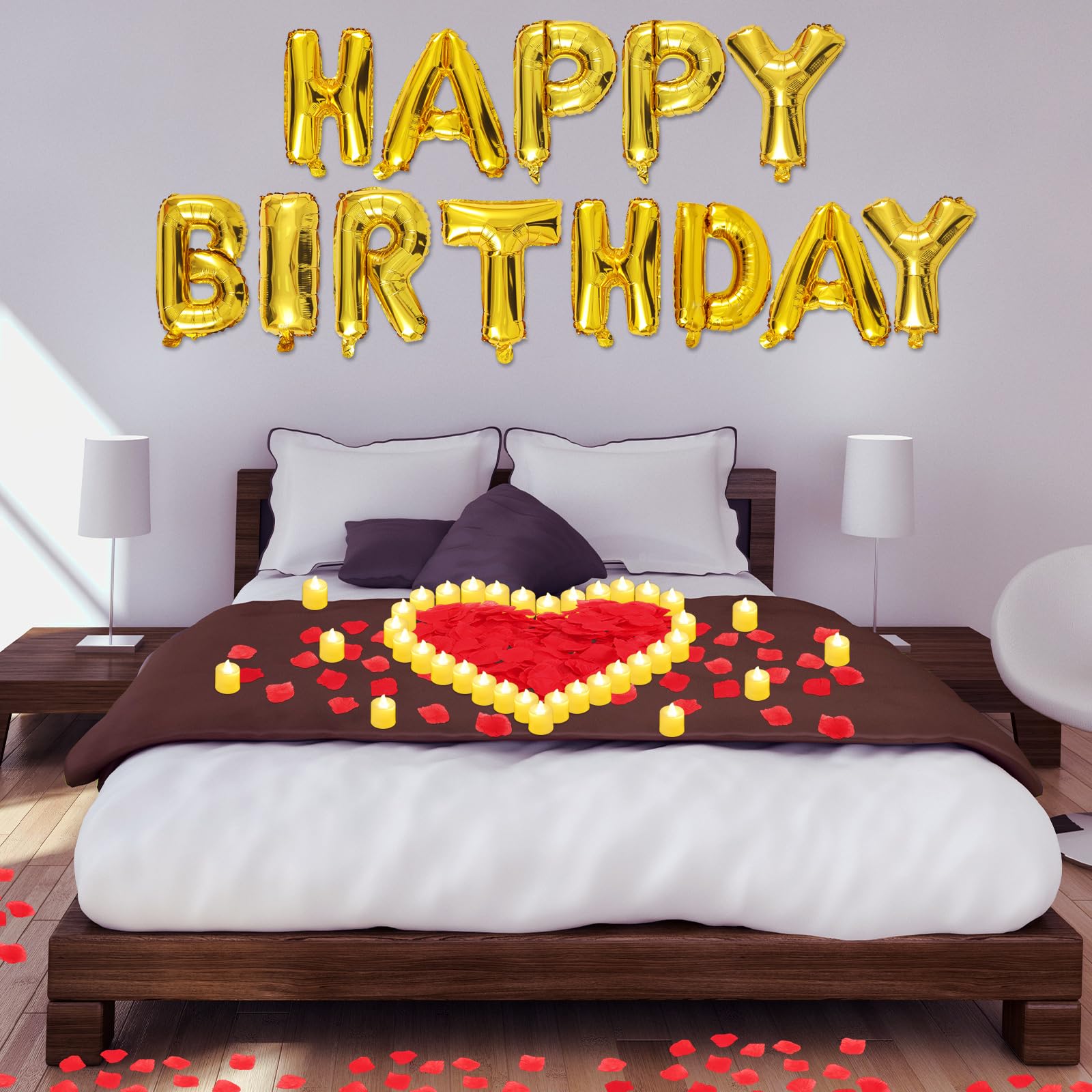 Charnoel gold red birthday banner enhances elegant party signage.