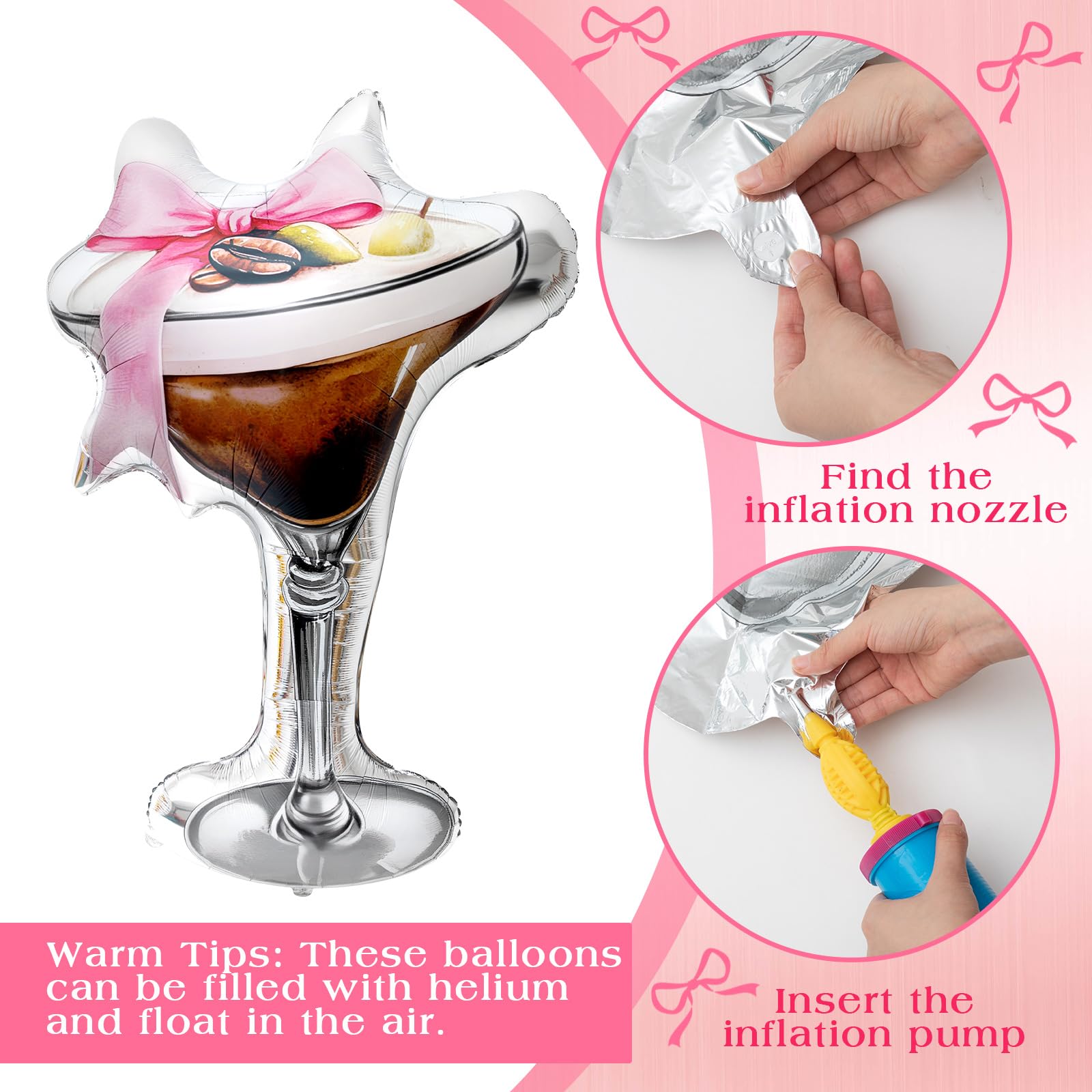 Charnoel martini glass design balloon adds festive flair to bachelorette parties.