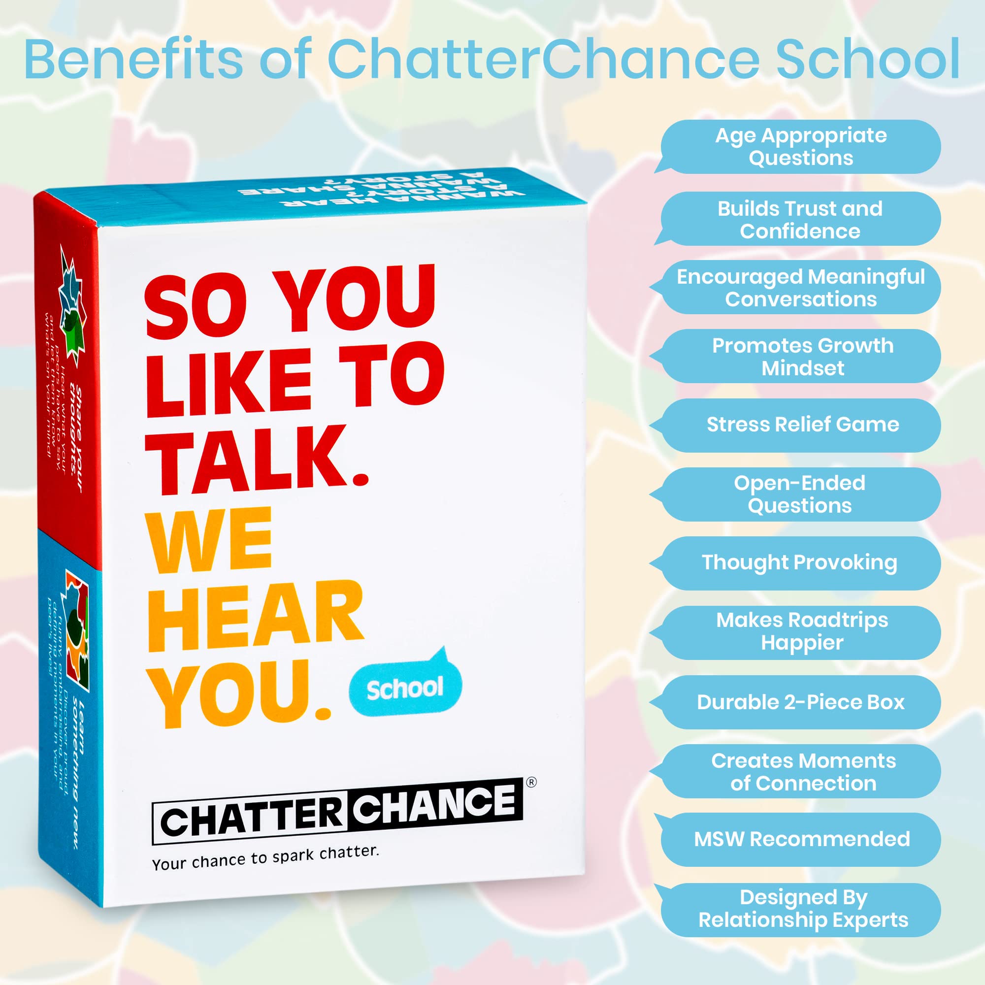CHATTER CHANCE School classroom box keeps cards organized for easy use.