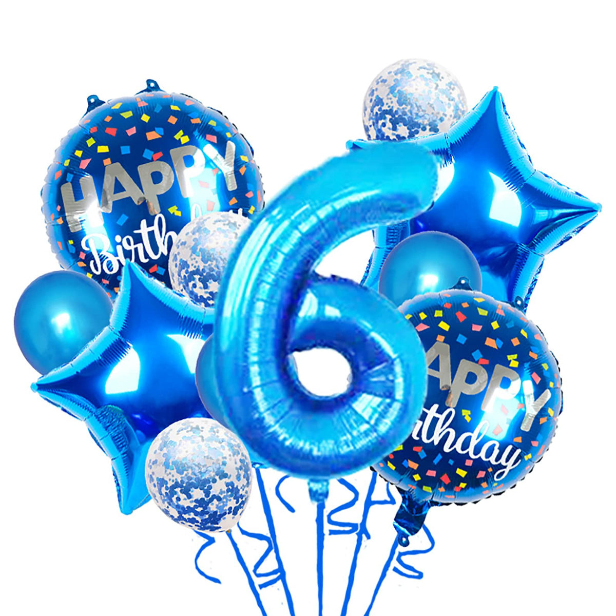 Chaungfu blue 6th birthday foil balloon, 18-inch display for festive photos