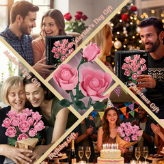 CHBOMTELEY Pink Rose Bouquet Building Set assembled 3D look showcases durable decoration