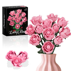 CHBOMTELEY Pink Rose Bouquet Building Set front display adds lasting home decor