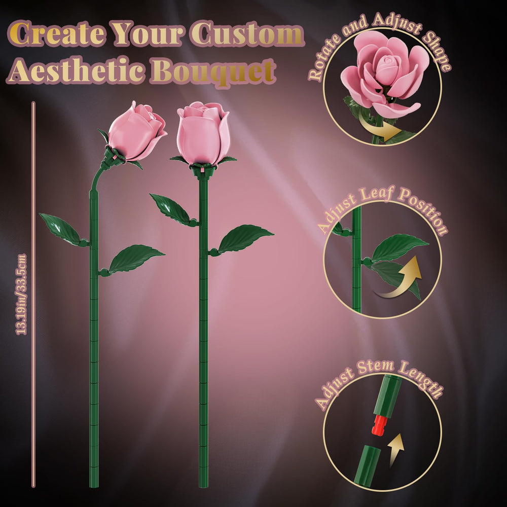 CHBOMTELEY Pink Rose Bouquet Building Set in a vase on table adds vitality