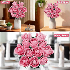 CHBOMTELEY Pink Rose Bouquet Building Set petal adjustment closeup highlights bloom control