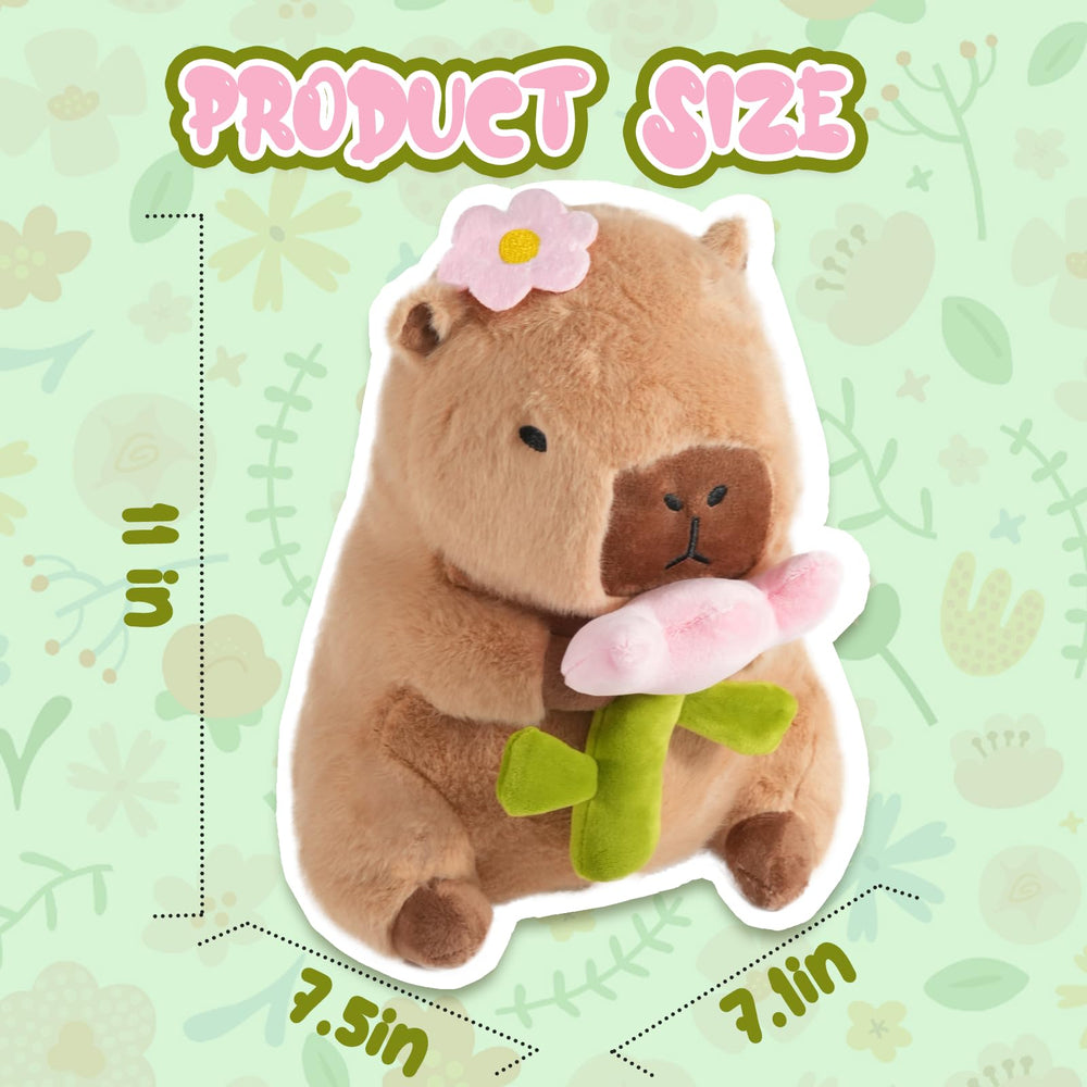 CHDBLOCK Flower Capybara Plush with flower on head for cheerful decor.
