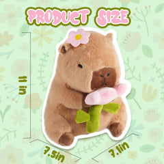 CHDBLOCK Flower Capybara Plush with flower on head for cheerful decor.