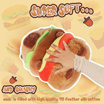 CHDBLOCK Hamburger Capybara Plush closeup fabric, showing soft material and stitching detail.