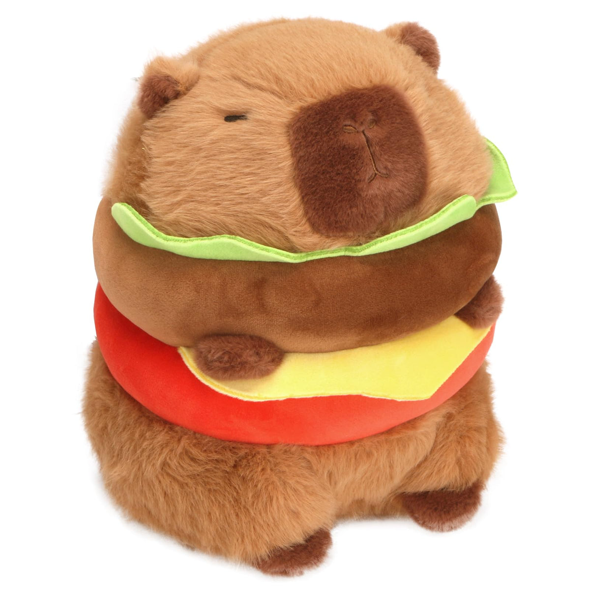 CHDBLOCK Hamburger Capybara Plush face, a cozy cuddle buddy for kids and adults.