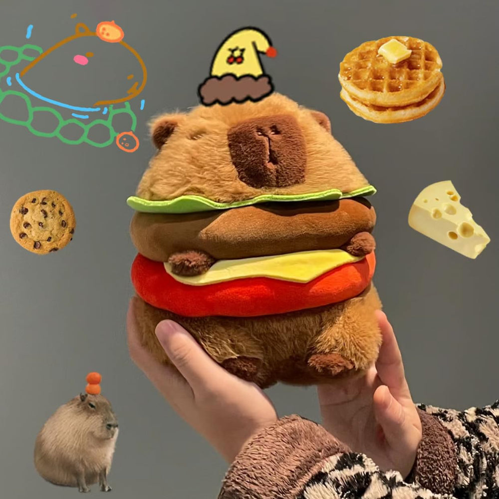 CHDBLOCK Hamburger Capybara Plush pillow-use, doubles as a cozy nap companion.