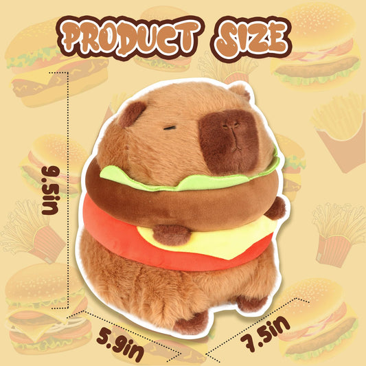 CHDBLOCK Hamburger Capybara Plush side view, ideal on desks or shelves.