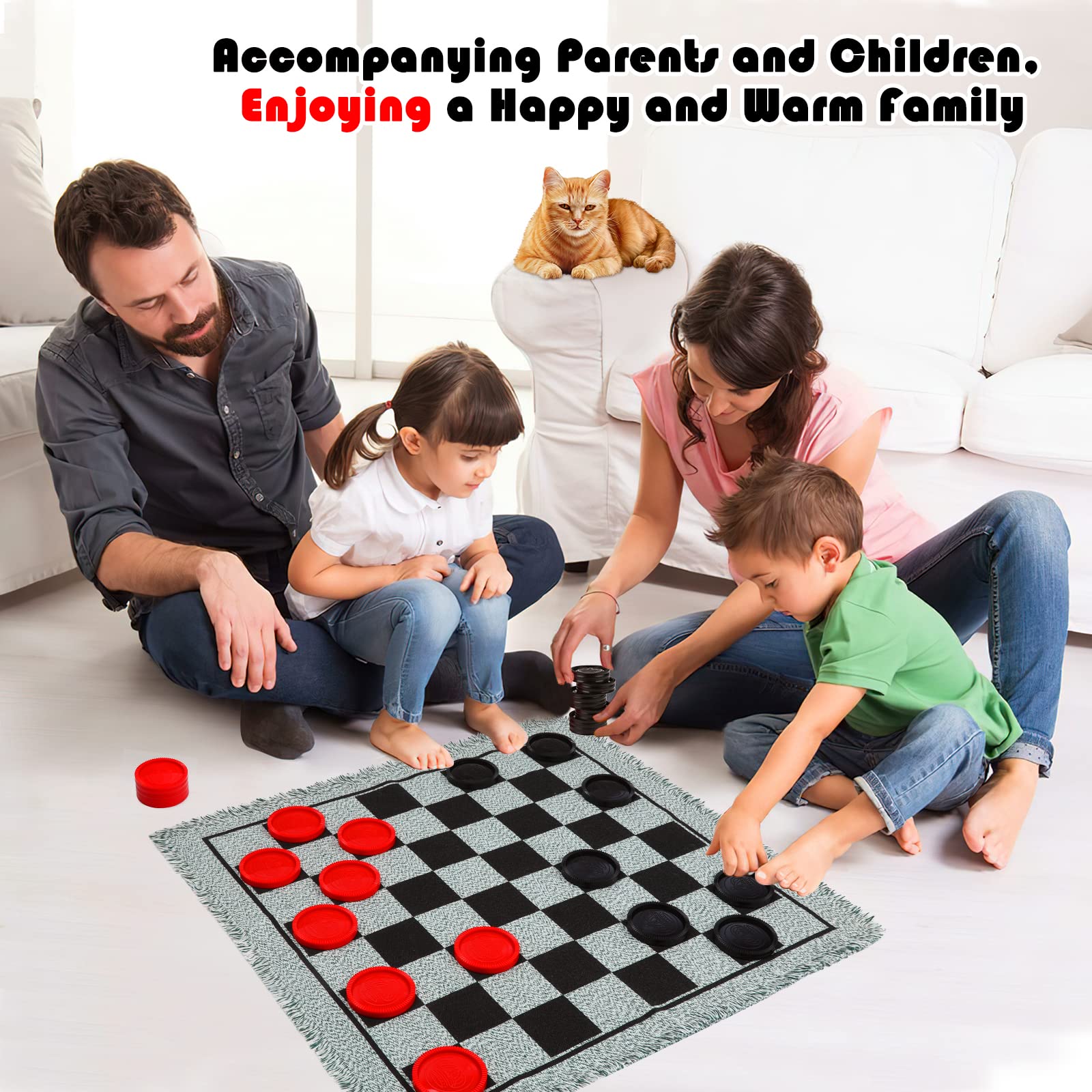 Chdousha reversible game rug showing checkers and tic tac toe surfaces