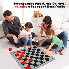 Chdousha reversible game rug showing checkers and tic tac toe surfaces