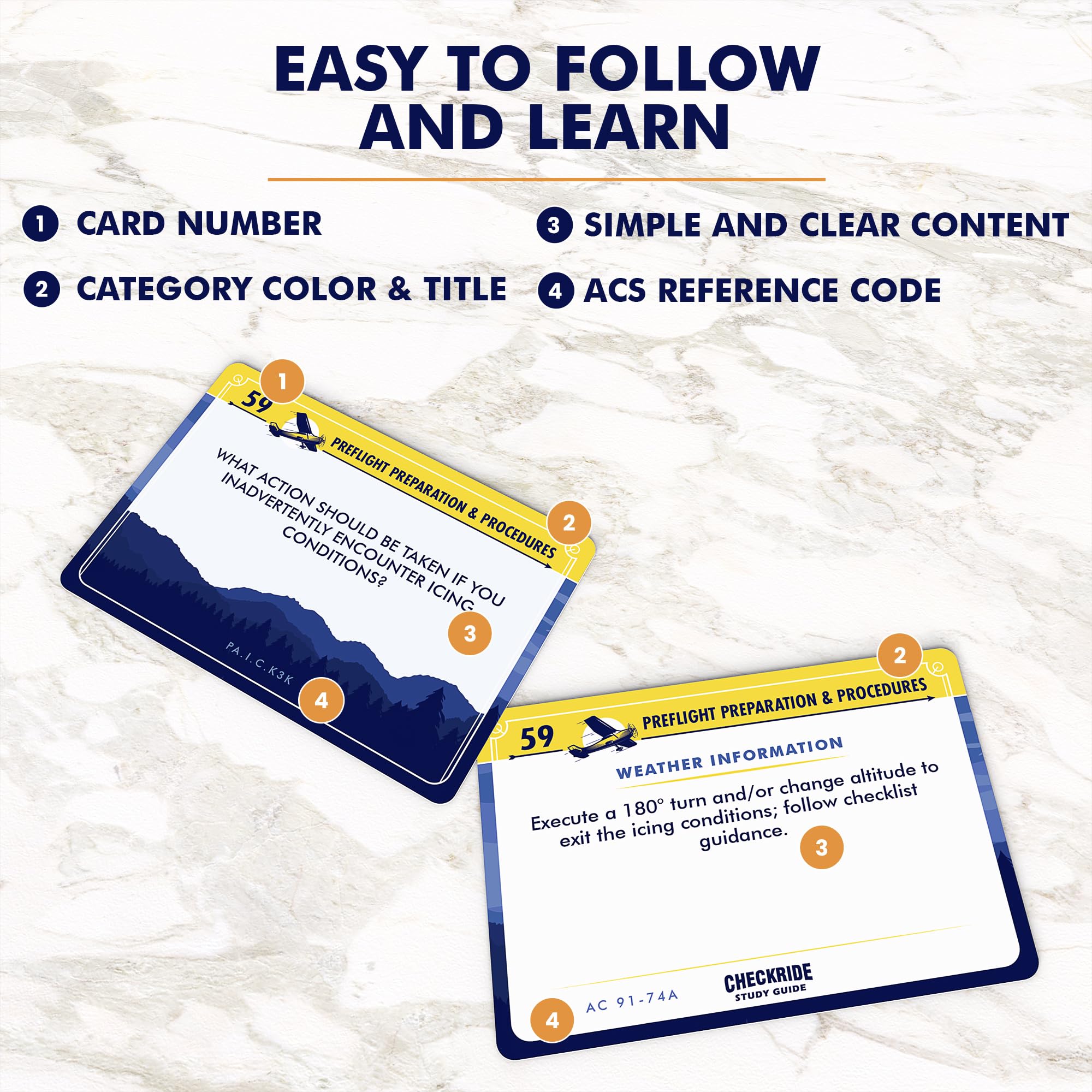 Checkride Study Guide flashcards interior pages—color-coded sections for quick navigation.