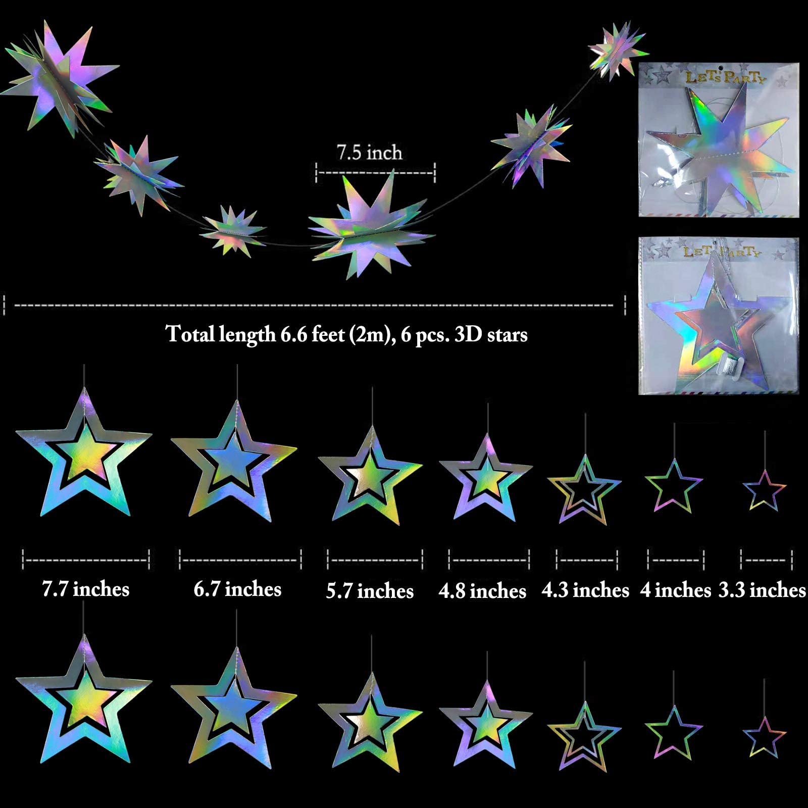 Cheerland iridescent star garland 3D star closeup rotating decorative effect