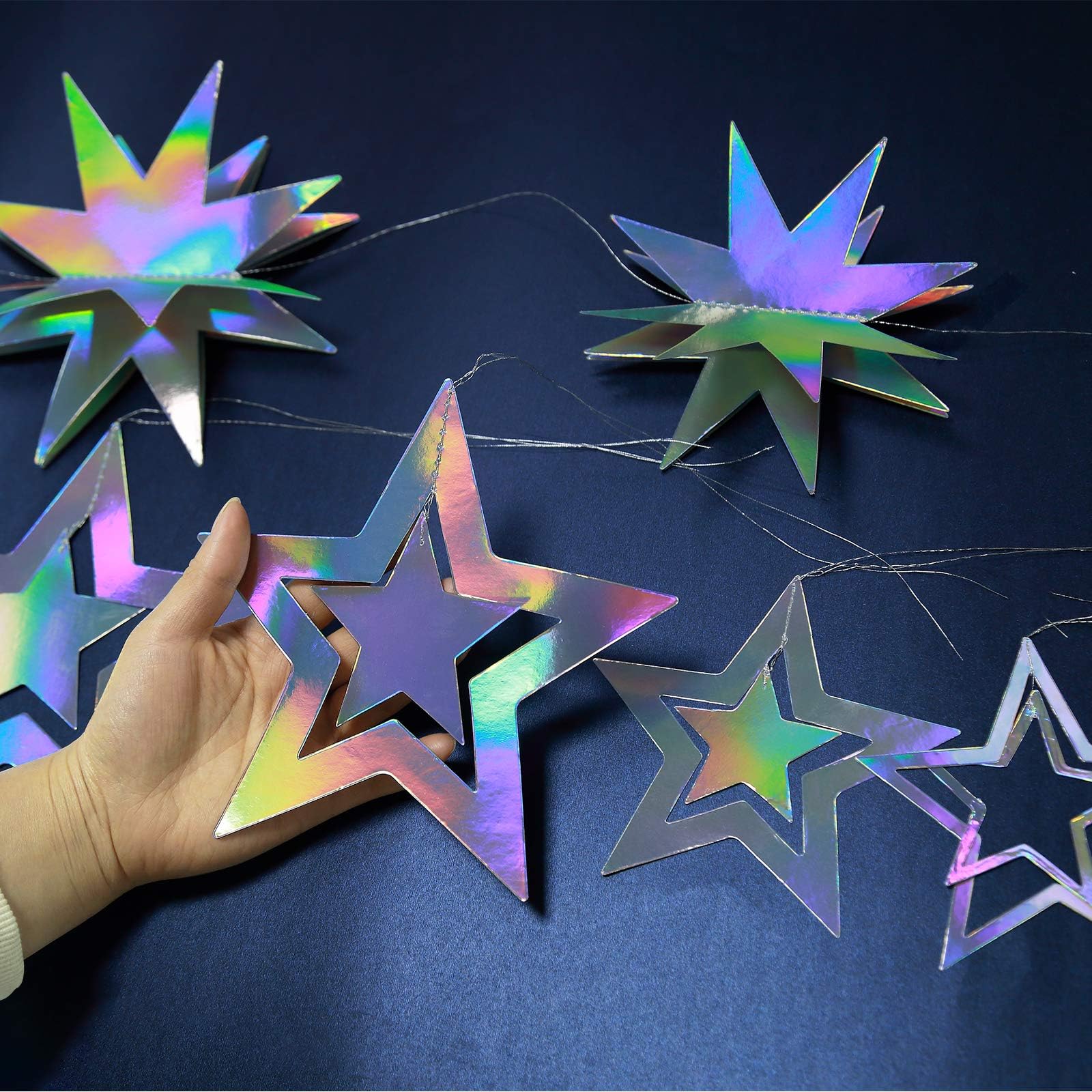 Cheerland iridescent star garland hanging setup easy to install