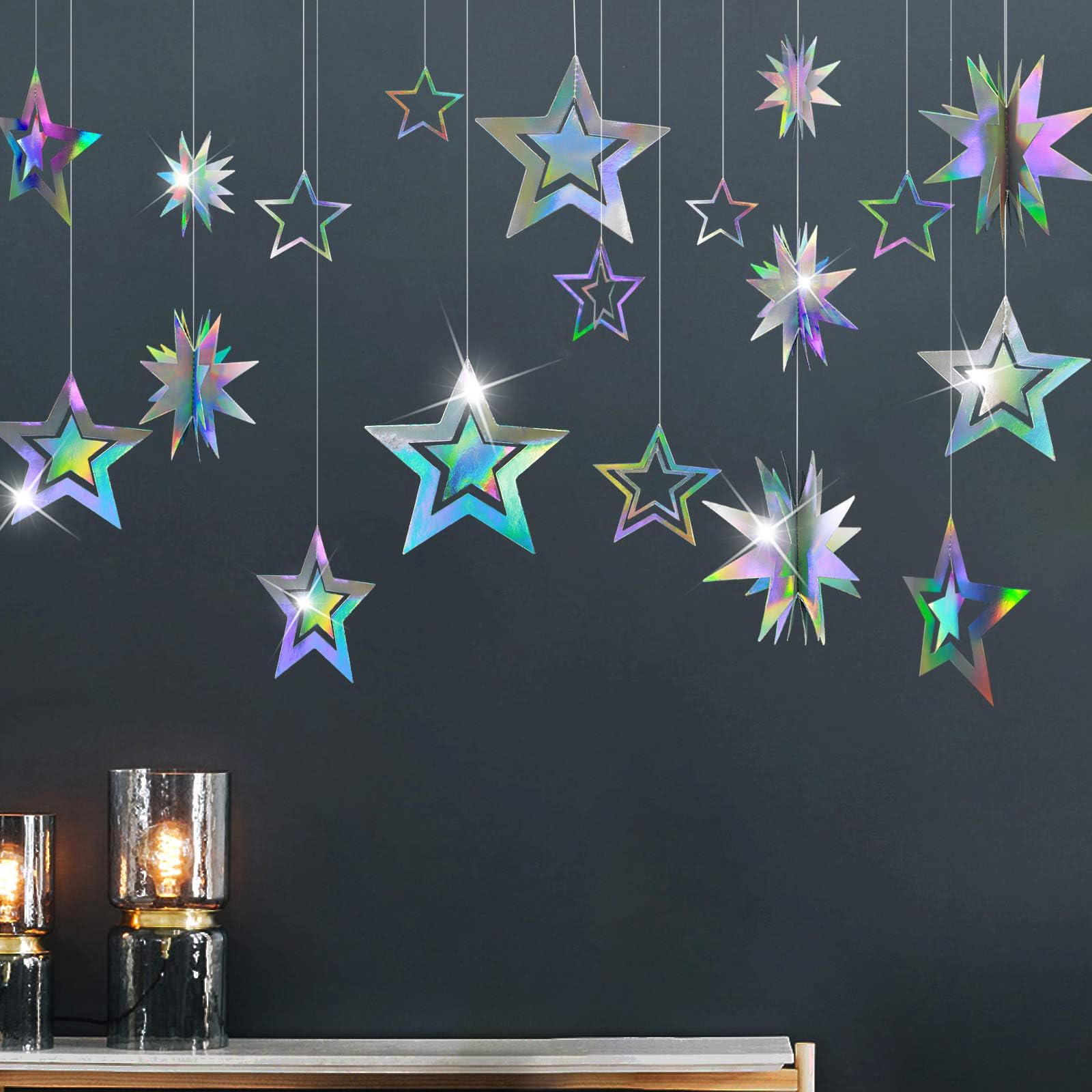 Cheerland iridescent star garland pack shimmering ceiling decor for celebrations