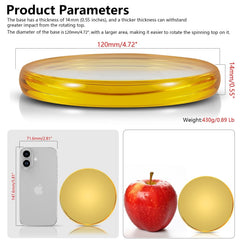 CHEETOP base 12cm diameter highlights extended spin time with low-friction surface.
