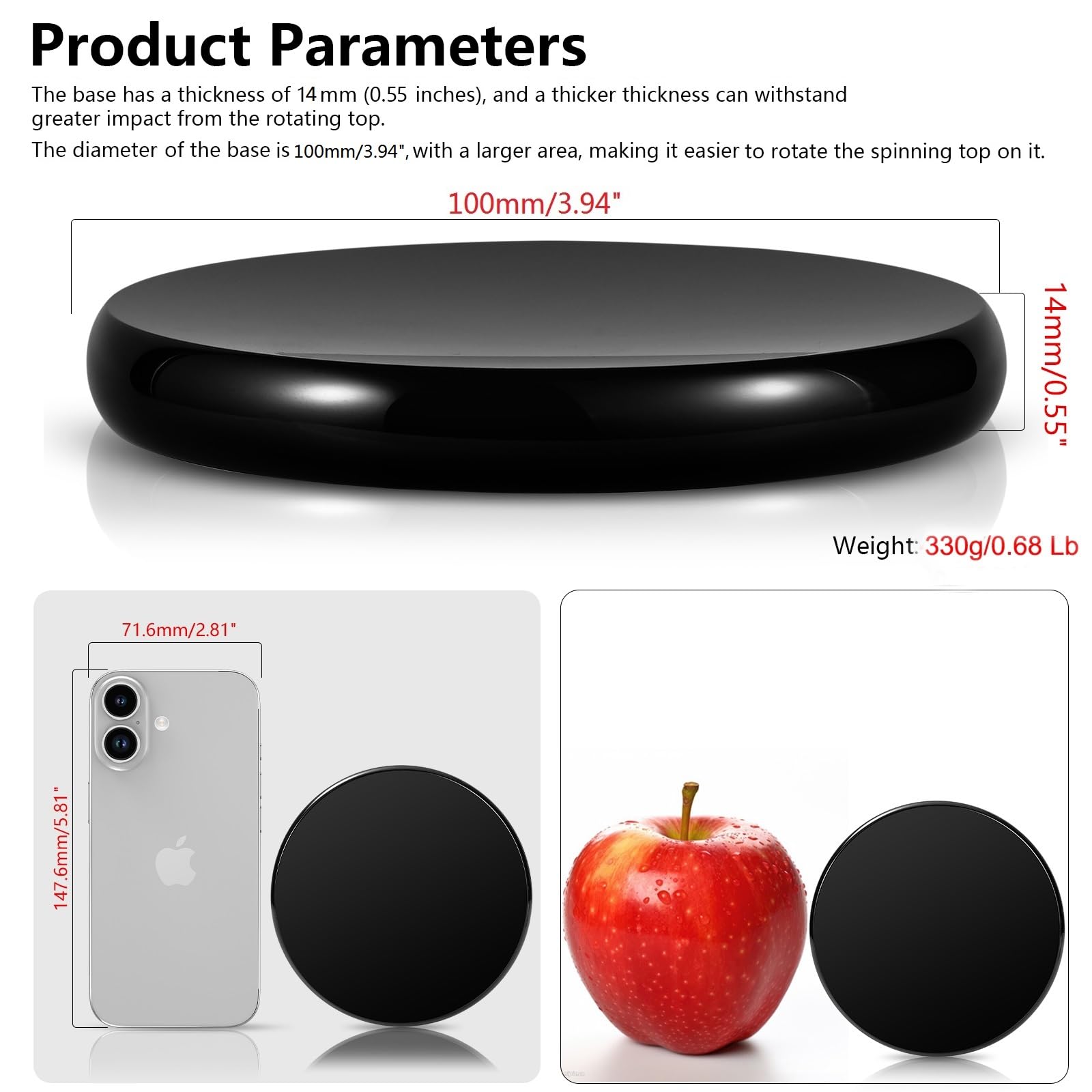 CHEETOP base with high-polish surface reduces friction for smoother spins.