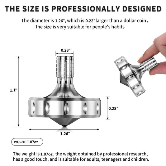 CHEETOP precision metal spinning top balance captured in a stable spin for concentration.