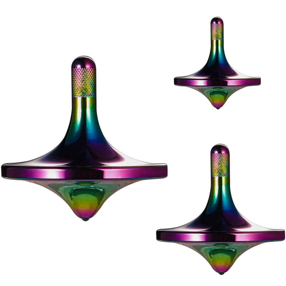 CHEETOP iridescent large spinning top showing balance and long spin duration on a desk