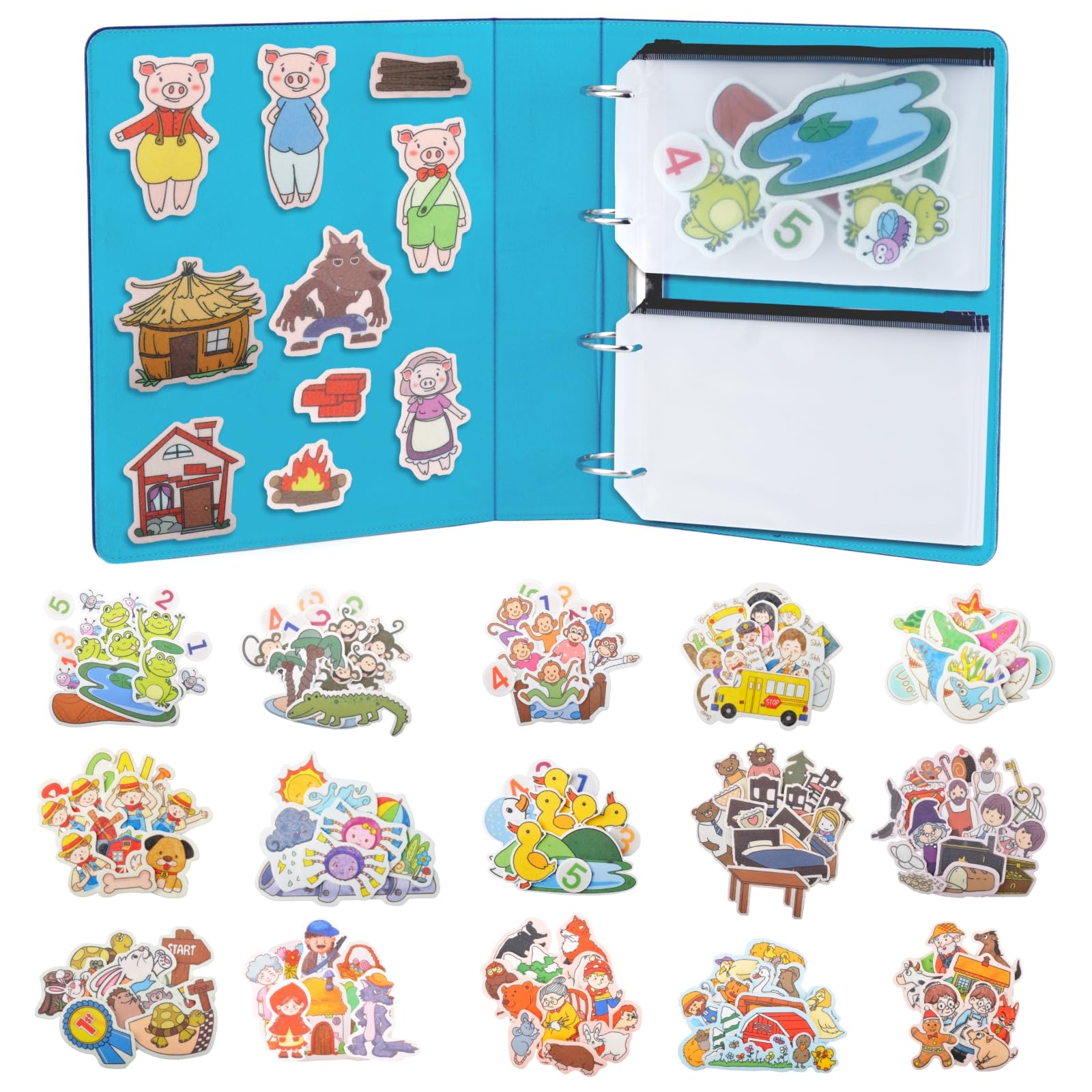 CHEFAN 16-pack felt board stories set with vibrant precut pieces for creative storytelling.