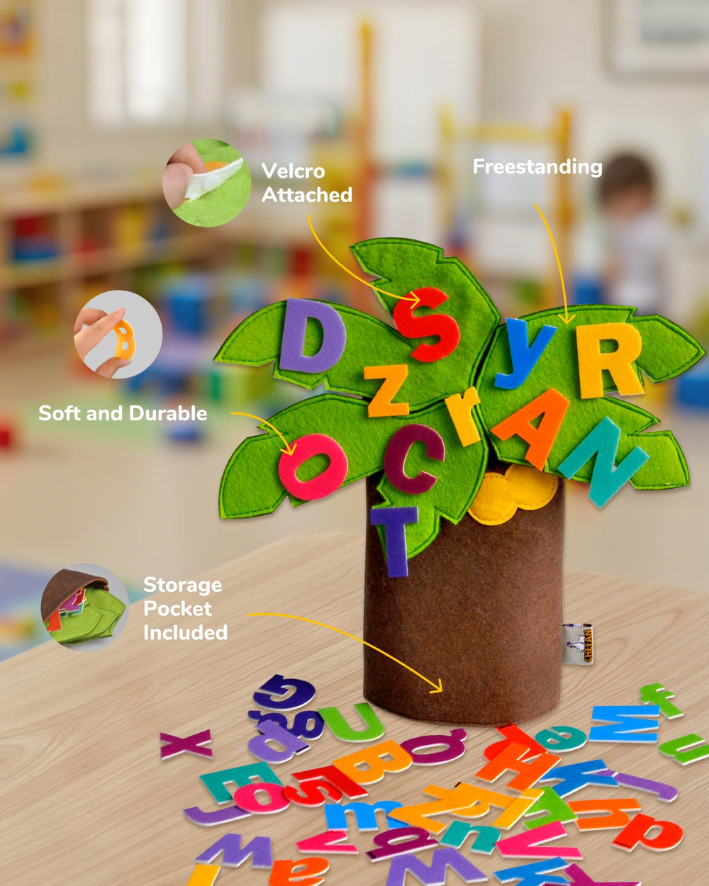 CHEFAN circle-time setup with sensory letters for interactive learning.