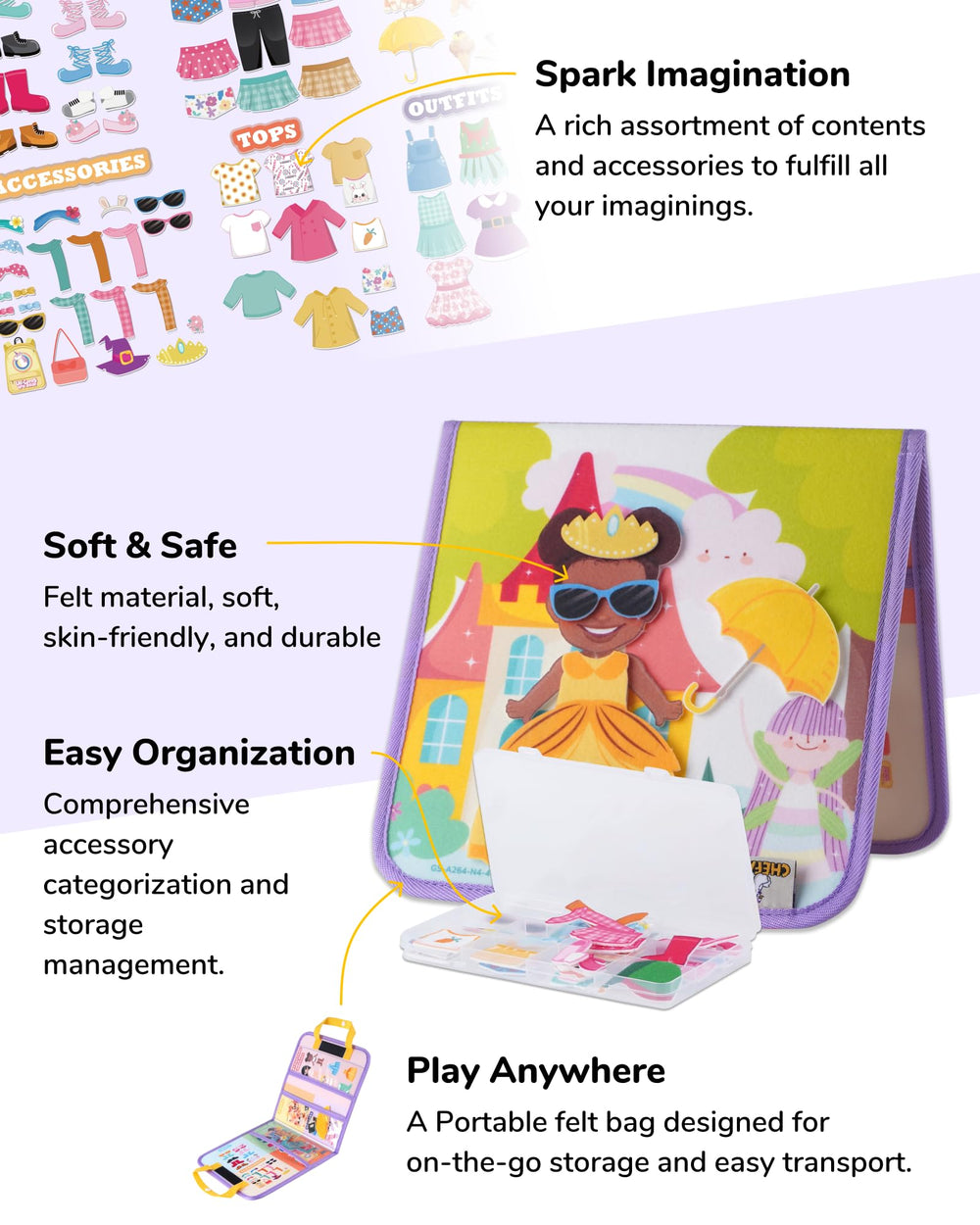 CHEFAN felt storage bag keeps pieces organized for travel and quick cleanups.