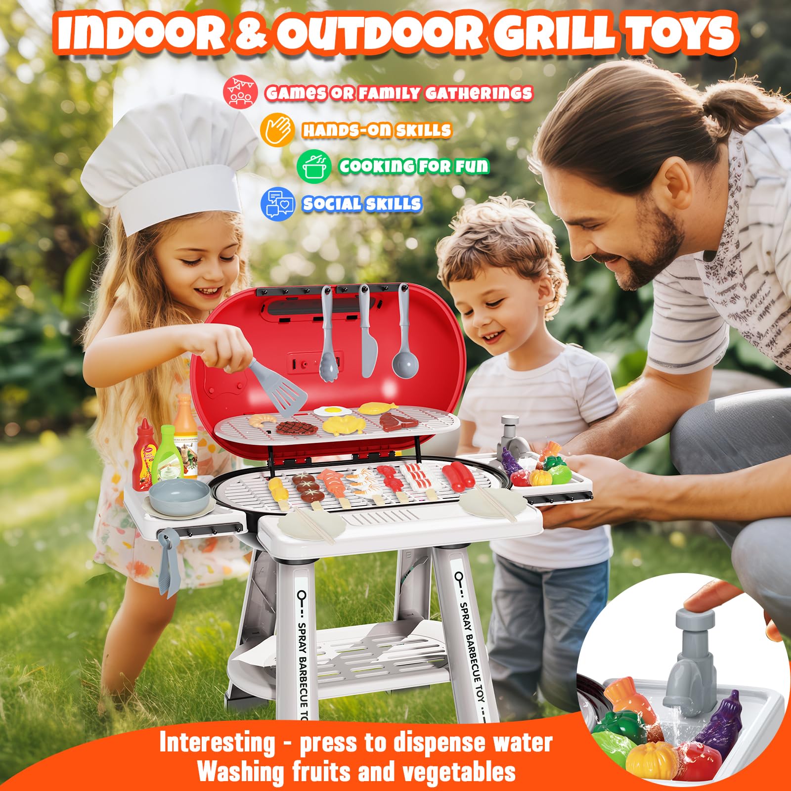 Cheffun Kids Grill Playset ideal for indoor or outdoor imaginative cooking.