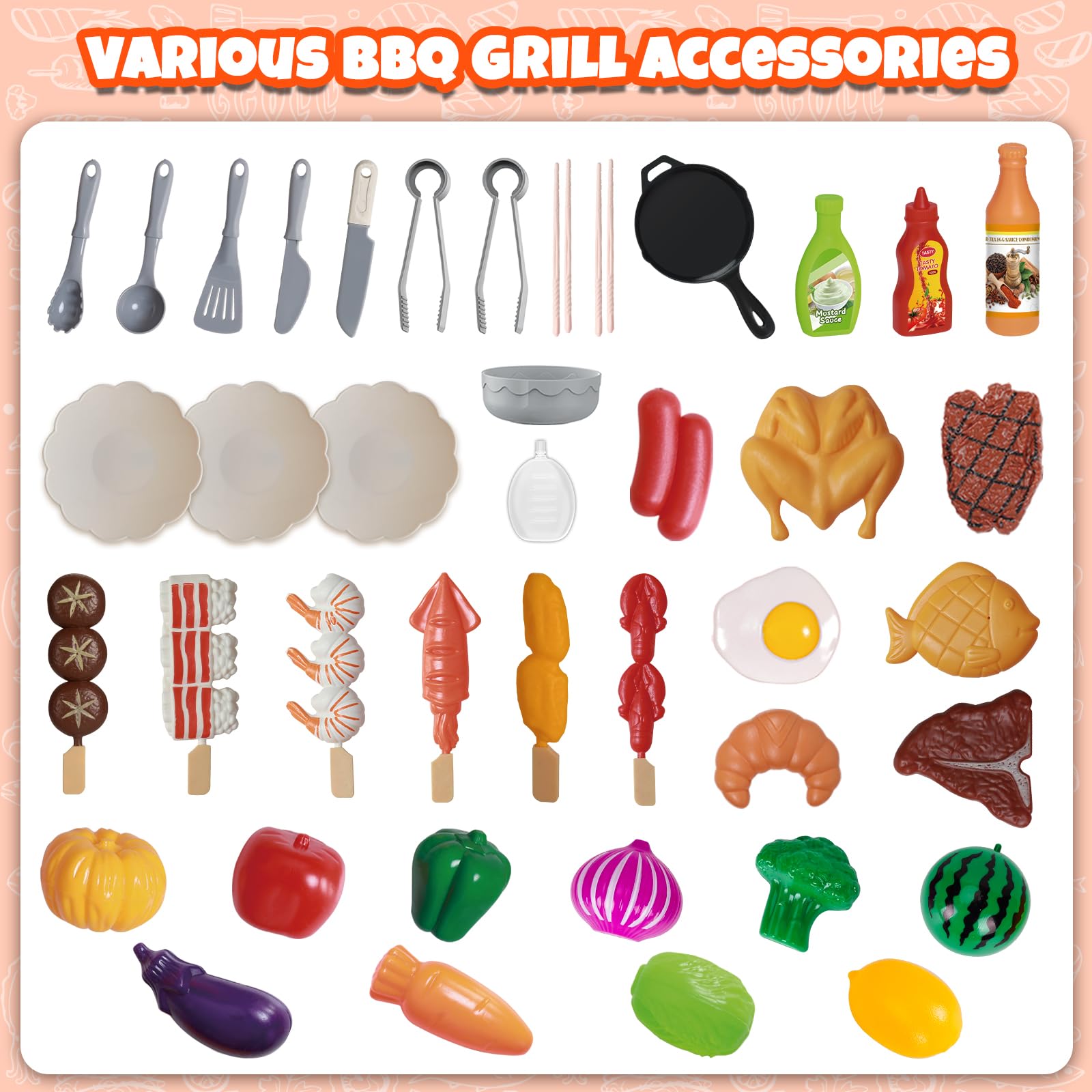Cheffun Kids Grill Playset smoke and light showcase engaging pretend barbecue effects.