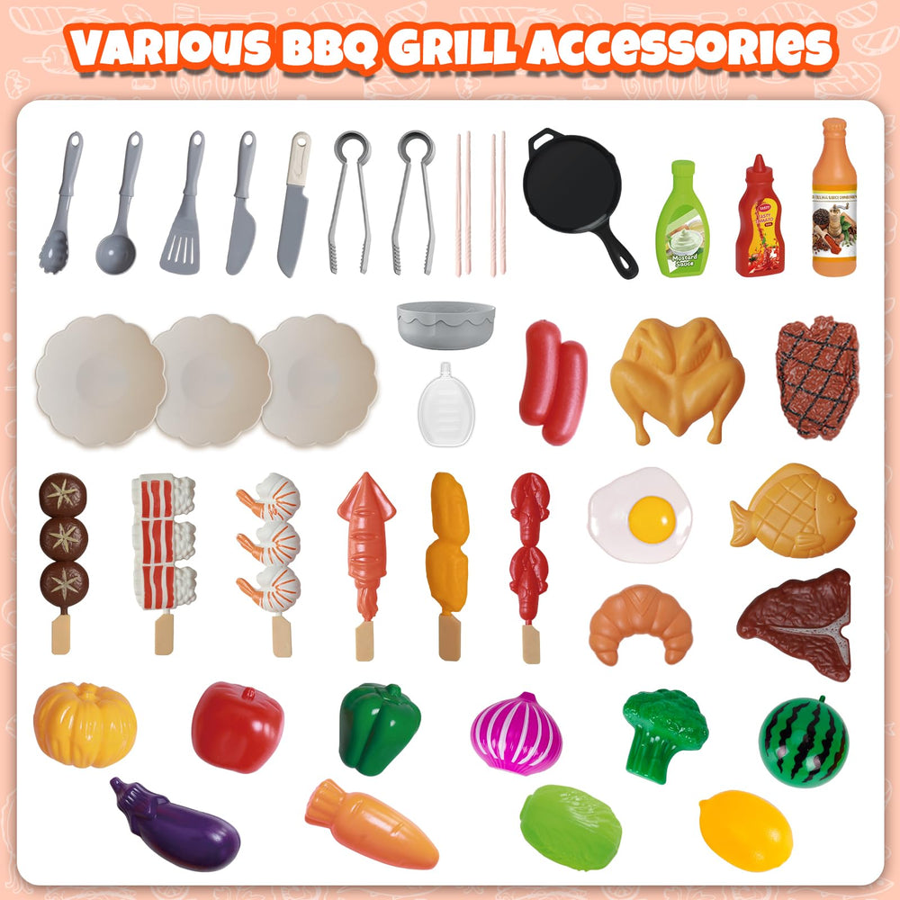 Cheffun Kids Grill Playset smoke and light showcase engaging pretend barbecue effects.