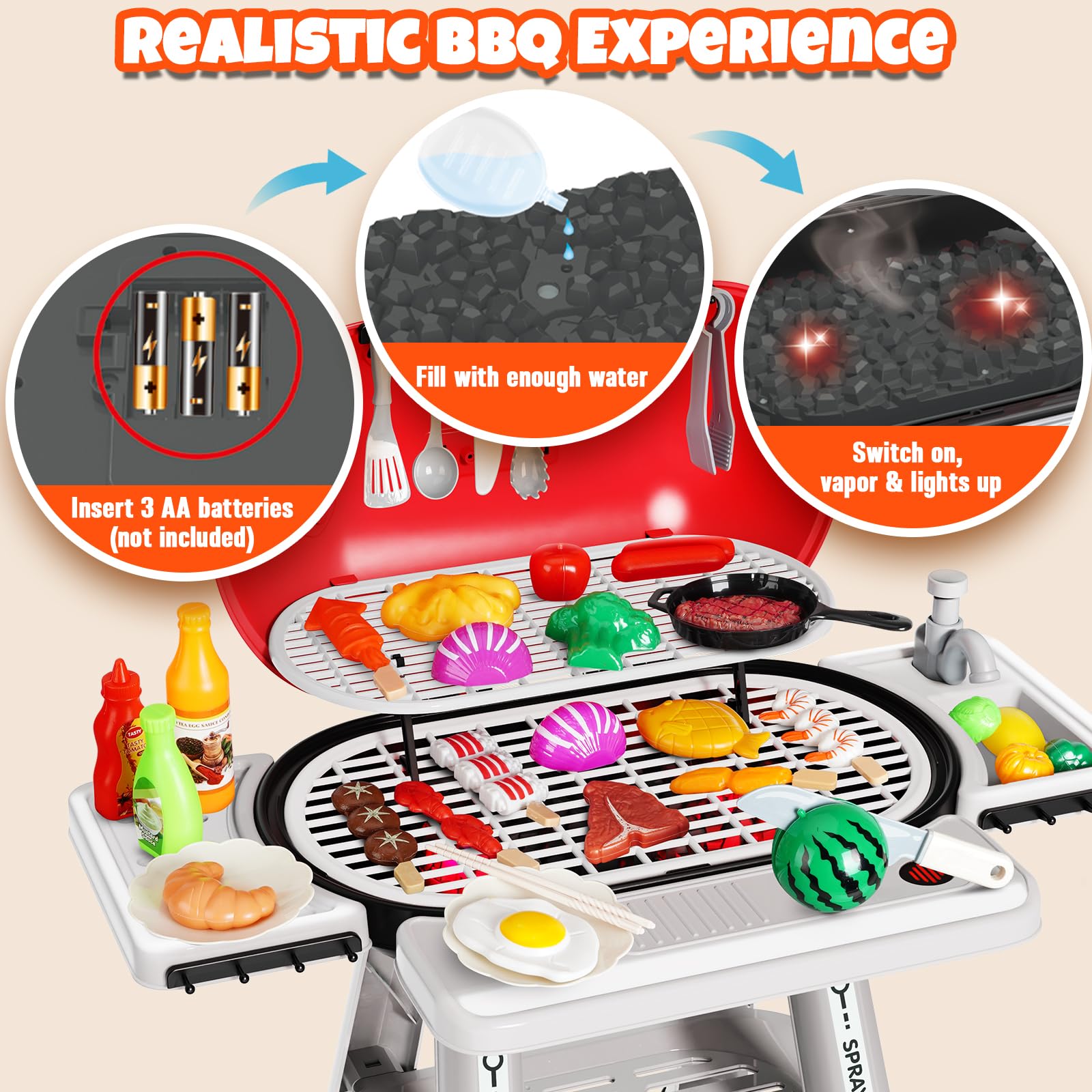 Cheffun Kids Grill Playset included utensils and foods boost role-play realism.