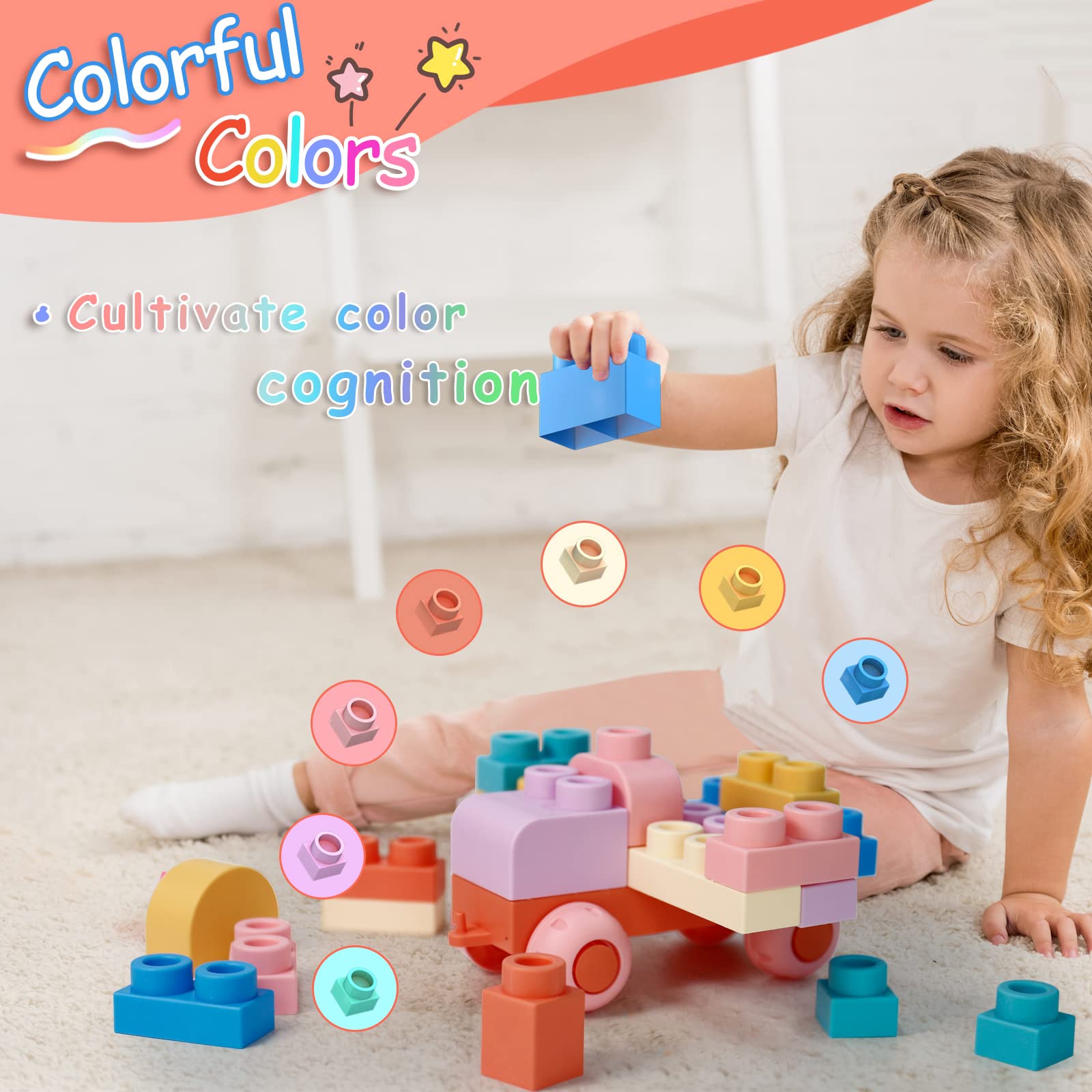 Chenxuanbro colorful soft-textured blocks stimulate color recognition and tactile learning.