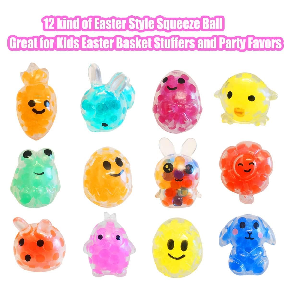 Cherislpy bright Easter eggs set with squeezable toys for sensory play and celebrations.