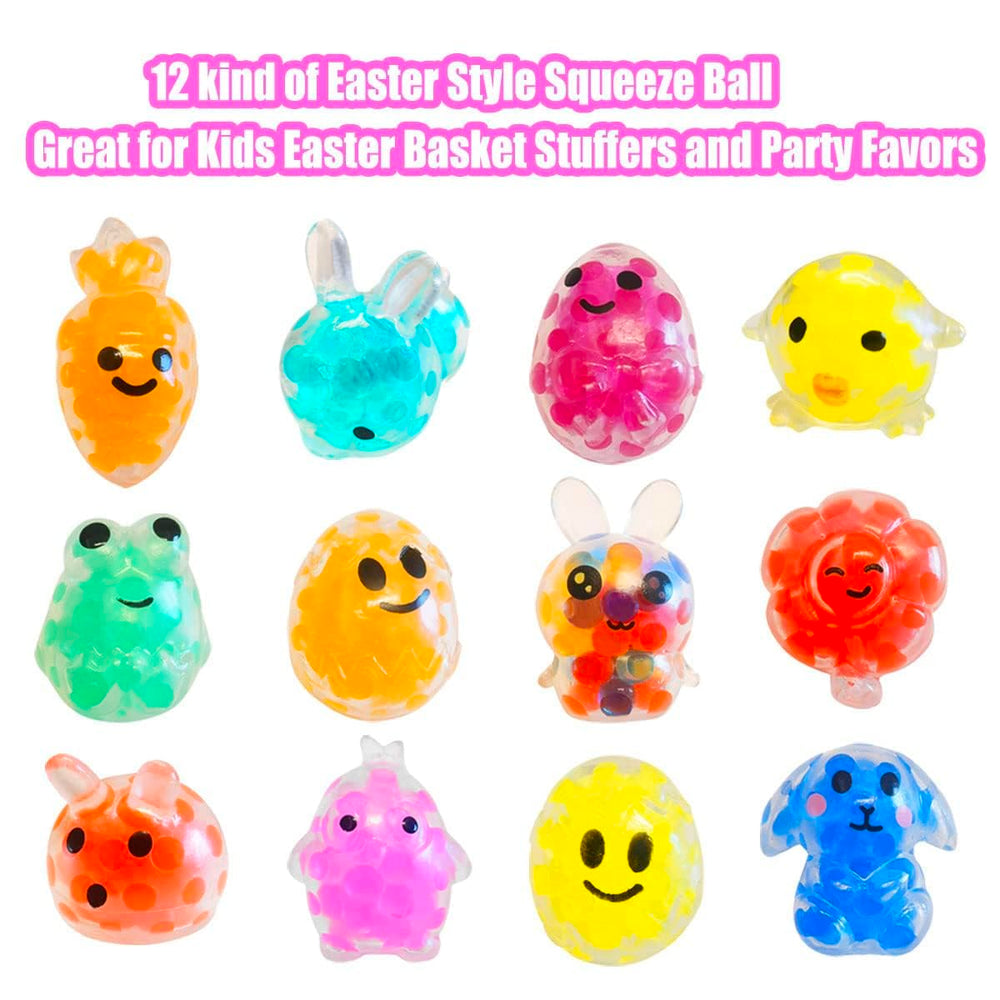 Cherislpy bright Easter eggs set with squeezable toys for sensory play and celebrations.
